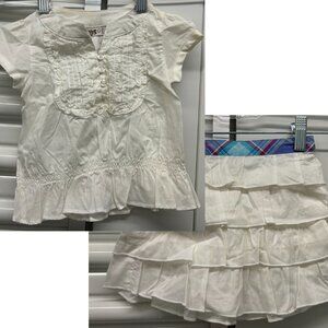 Two Piece White Ruffled Toddler Girls Skirt Set